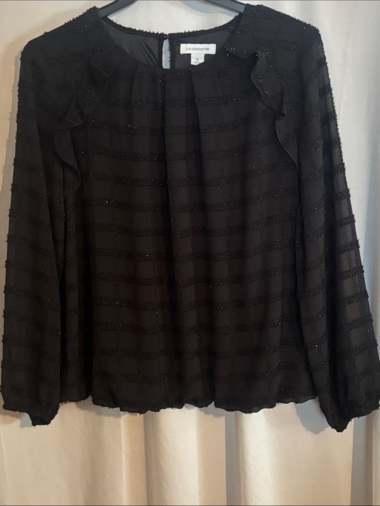 Liz Claiborne Tops - Liz Claiborne NWT Black Striped Bubble Hem Ruffle Blouse Size XL